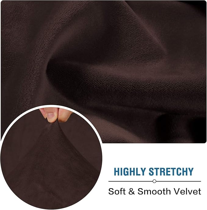 H.VERSAILTEX Velvet Stretch Sectional Couch Covers - 4 Piece L Shape Sofa Seat Cushion Set for 3 Seater + 1 Chaise (Brown)
