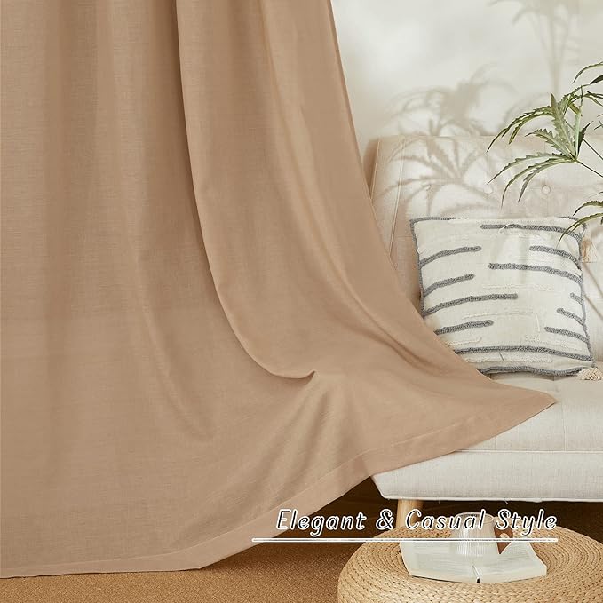 NICETOWN Thick Flax Linen Textured Bedroom Curtains, Grommet Casual & Rustic Linen Weave Window Treatment Privacy Added with Light Filtering for Living Room, Camel, W55 x L72, 2 Panels