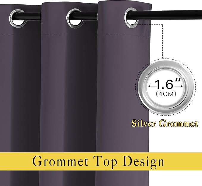 NICETOWN Blackout Curtains for Girls Room - Thermal Insulated Solid Grommet Room Darkening Curtains/Panels/Drape for Bedroom (Greyish Purple, 1 Pair, 66 by 90-Inch)