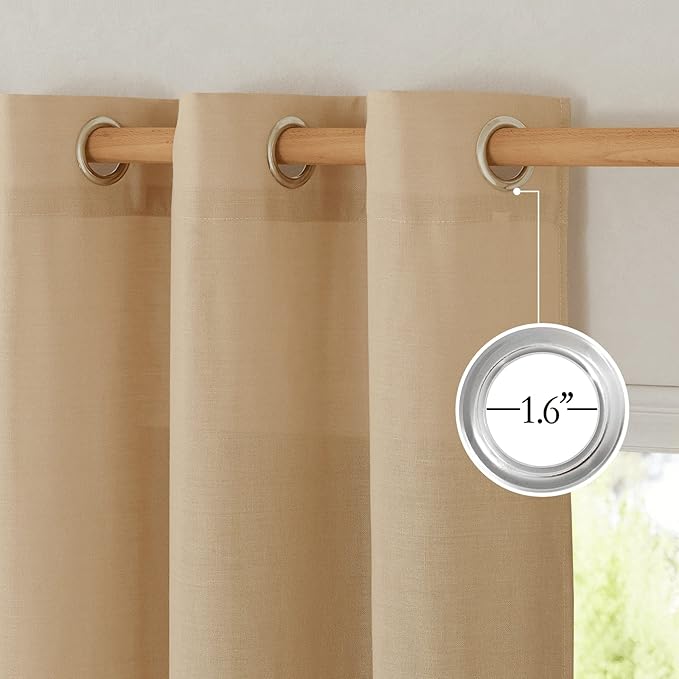 NICETOWN Linen Flax Semi Sheer Curtains 94" Length, Grommet Window Treatments Privacy Added with Light Penetration Vertical Drapes for Loft/Home Office, Burlap, W55 x L94, 2 Panels