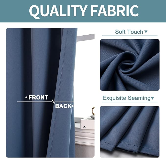 ChrisDowa Blackout Curtains 48 inches Long for Bedroom - 2 Panels Set Grommet Thermal Insulated Room Darkening Curtains for Living Room (Stone Blue, 42 x 48 Inch)
