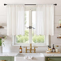 BGment Ivory Linen Cafe Curtains 36 Inch Length for Over Sink - Short Light Filtering Drapes with Rod Pocket Semi Sheer Lightweight for Bathroom Kitchen Window, 2 Panels Set, 42 X 36 Inch