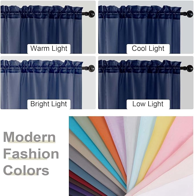 Sheer Navy Blue Curtains for Bedroom Living Room 63 Inch Length 2 Panels, Airy Soft Light Filtering Sheer Dining Room Curtains, Modern Rod Pocket Drapes, Navy Blue, Each 42" Wx63 L Inches