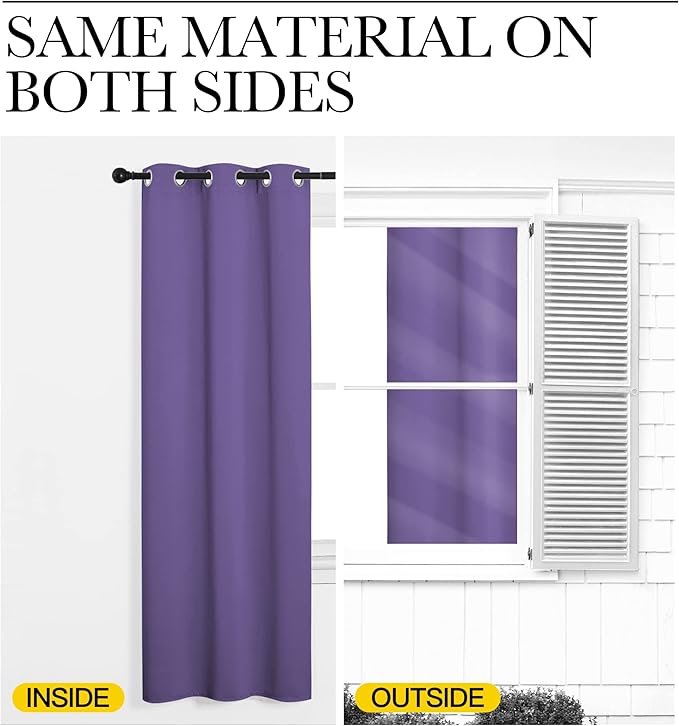 NICETOWN Bedroom Curtains Blackout Drapery Panels, 2 Panels, 70 x 72 inches, Lilac Purple, Three Pass Microfiber Thermal Insulated Solid Ring Top Blackout Window Curtains/Drapes