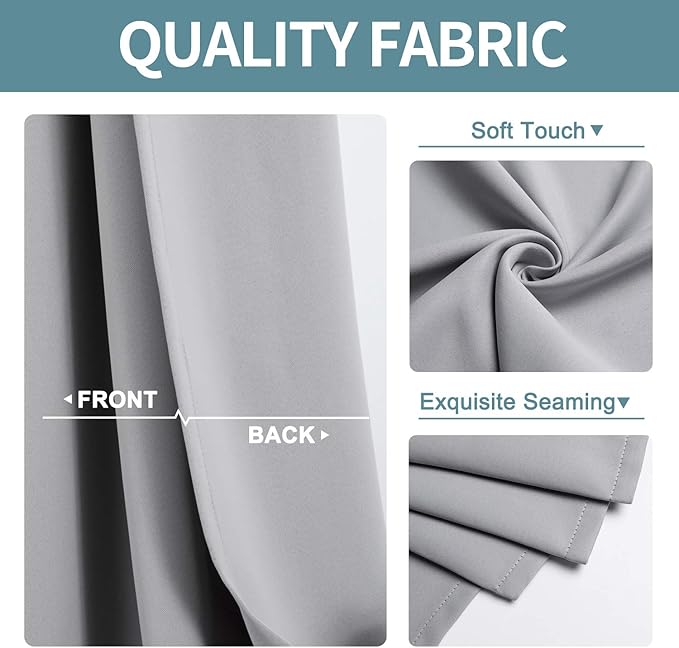 ChrisDowa Blackout Curtains 108 Inches Long 2 Panels Set for Living Room, Grommet Thermal Insulated Room Darkening Curtains for Bedroom (Light Grey, 52 x 108 Inch)
