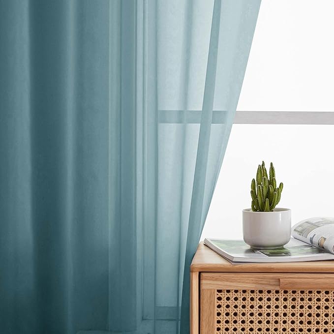 Dusty Blue Kitchen Curtains 30 Inch Length Tier 2 PCS, Solid Soft Half Curtains for Windows, Dusty Blue Sheer Rod Pocket Drapes for Bathroom Basement Small Window Curtain, 42" Wx30 L Inches