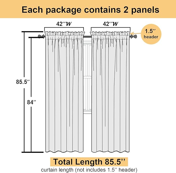 Lecloud Cream Sheer Curtains 84 Inches Long 2 Panels Set, Elegant Light Filtering Window Curtains with Rod Pocket, Airy Voile Transparent Dreaps for Living Room Decor, Each Panel 42 X 84 Inch