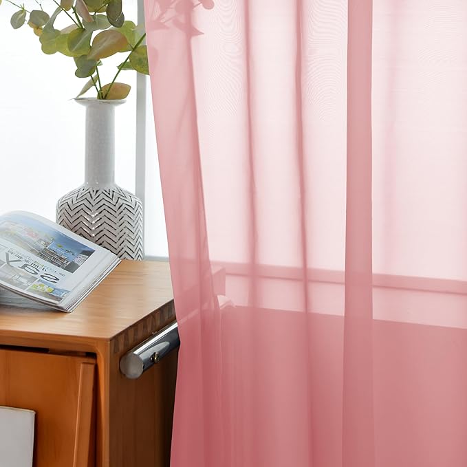 youleyar Solid Sheer Rod Pocket Curtain Voile Draperies 2 Panels White Beige Black Grey Coffee 52 Inch Width 84 Inch Long 1 Pair for Kitchen Bedroom Children Living Room Yard (Blush,52Wｘ84L)
