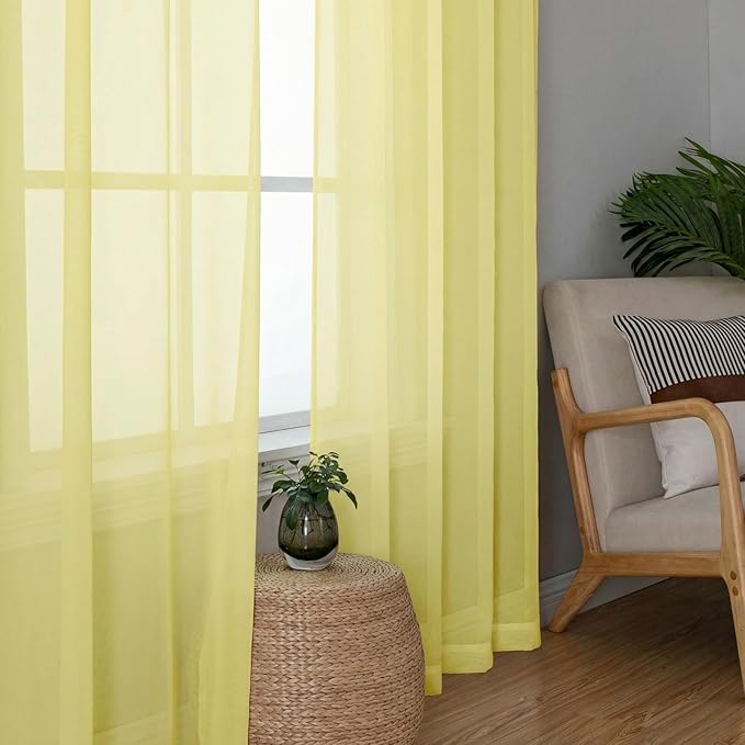 Lecloud Goose Yellow Sheer Curtains 96 Inches Long 2 Panels, Rod Pocket Light Filtering Window Curtains for Living Room Bedroom Dining Room, Voile Airy Balcony Drapes, Each Panel 42" W x 96" L