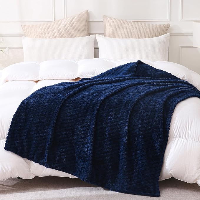 Blue Throw Blanket 50"×60" inches Gifts for Mom Fuzzy 3D Jacquard Decorative Flannel Fleece Super Soft Plush Cozy Blanket for Couch Sofa Chair Lightweight