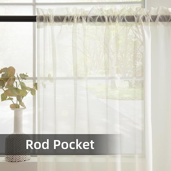 youleyar Solid Sheer Rod Pocket Curtain Voile Draperies 2 Panels White Beige Black Ivory Coffee 26 Inch Width 40 Inch Long 1 Pair for Kitchen Bedroom Children Living Room Yard(Ivory,26Wｘ40L)