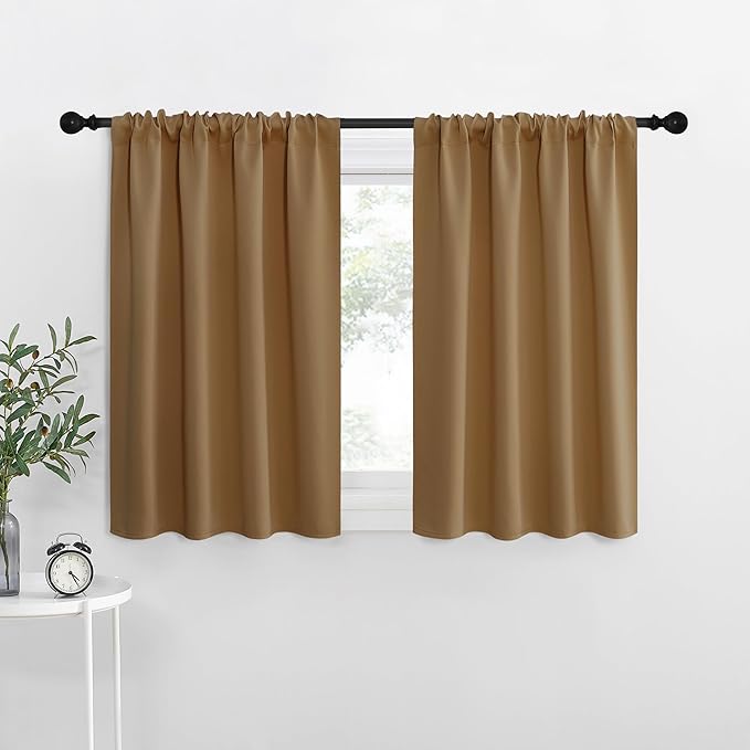NICETOWN Kitchen Curtains, Gold Brown, 34" x 40", Set of 2, Short Blackout Curtains & Drapes, Thermal Insulated Rod Pocket Window Treatment Draperies for Nursery