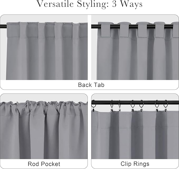 PONY DANCE Blackout Window Curtains Set - 42 W x 72 Inches L, Silver Grey Window Drapes Thermal Curtain Rod Pocket Room Darkening Panels/Light Blocking for Living Room, 2 PCs