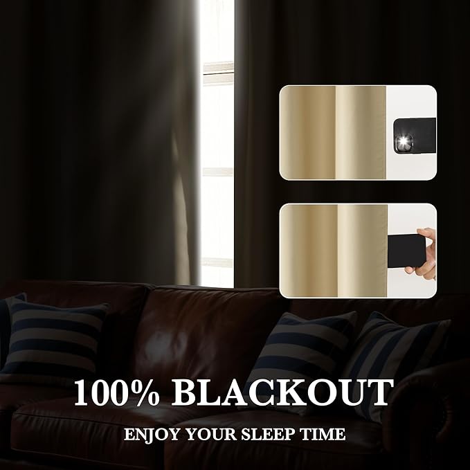 RYB HOME 100% Blackout Basement Curtains 30 inches Long, Heat & UV Blocking Total Room Darkening Noise Reducing Curtains for Bathroom RV Campers, Biscotti Beige, 2 Panels Set