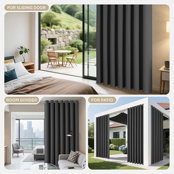 Joydeco Blackout Patio Sliding Door Curtains 84 Inches Long, Grommet Privacy Room Divider Curtains, Extra Wide Thermal Blackout Drapes for Bedroom Living Room (Grey, 80Wx84L, 1 Panel)