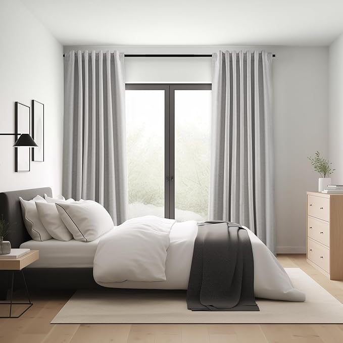 Topfinel Grey Beige Linen Blackout Curtains 84 Inch Long for Bedroom Living Room, Greige Gray Pinch Pleat Back Tab Gothic Moody Viral Drapes Mordern Boho Curtains for Window Dining Room 7 FT