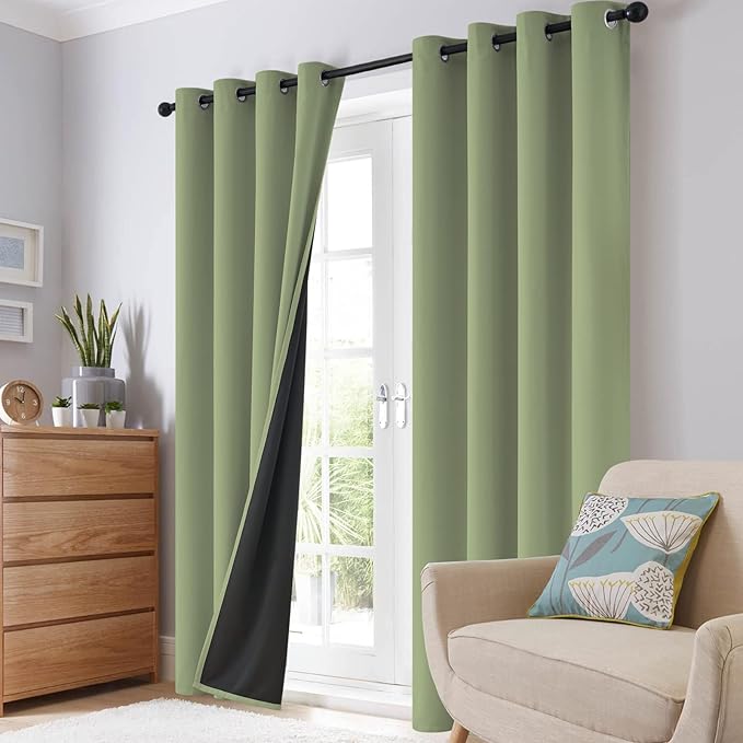SimpleHome 100% Blackout Curtains for Bedroom,Thermal Insulated Grommet Window Drapes Room Darkening Sage Curtains for Living Room with Black Back,52 x 96 Inch,2 Panels