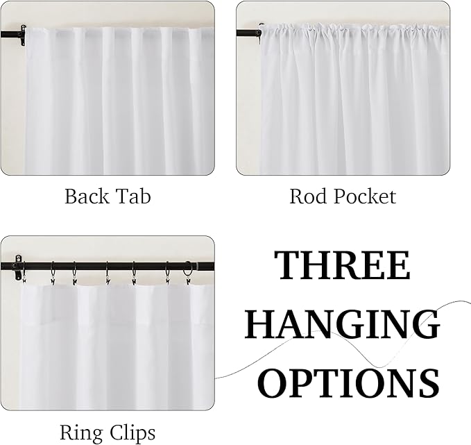 RYB HOME Living Room Curtains Linen Sheer, Light Filtering White Linen Curtains & Drapes 95 inches Long 2 Panels Back Tab Backdrop for Farmhouse Bathroom, W 52 x L 95 inches
