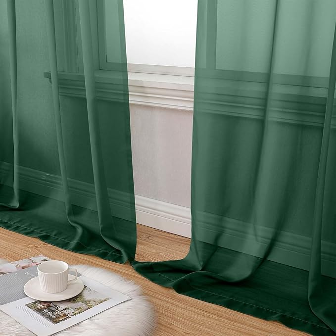 Hunter Green Sheer Curtain for Bedroom Living Room 78 Inches Long 2 Panels Set, Solid Soft Airy Light Filtering Sheer Window Curtains, Modern Rod Pocket Door Curtain, 42" Wx78 L Inches