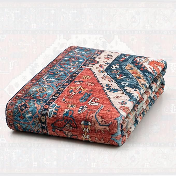 SERISSA 10x12 Area Rugs for Living Room, Large Washable Non-Slip Boho Rug, Ultra Soft Vintage Rust Oriental Tribal Print Distressed Carpet for Dining Room Bedroom Office Home Decor
