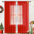 SpaceDresser Basic Rod Pocket Sheer Voile Window Curtain Panels White 1 Pair 2 Panels 42 Width 54 Inch Long for Kitchen Bedroom Children Living Room Yard(Red,42 W x 54 L)