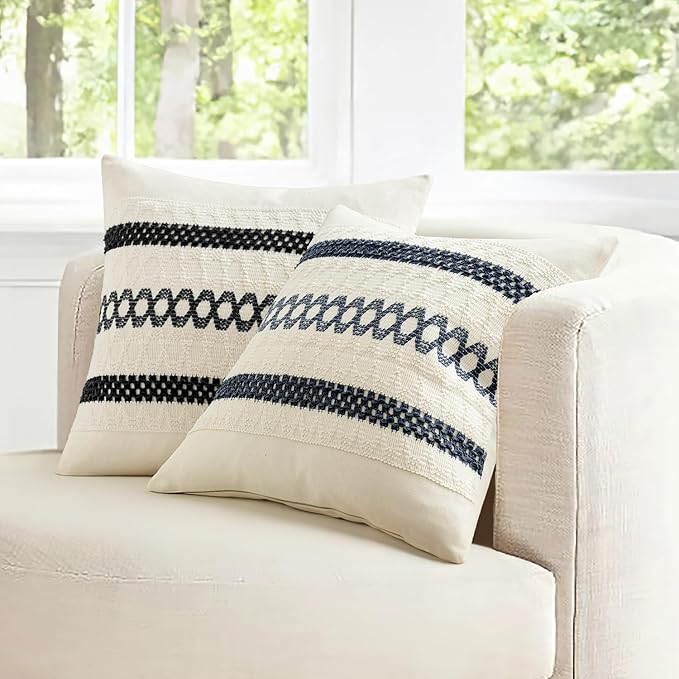 MIULEE Set of 2 Black Boho Decorative Pillow Covers 18x18 Inch Farmhouse Rustic Couch Throw Pillows Modern Spring Cotton Cushion Covers Retro Cute Macrame Woven Home Decor for Bed Sofa Chair