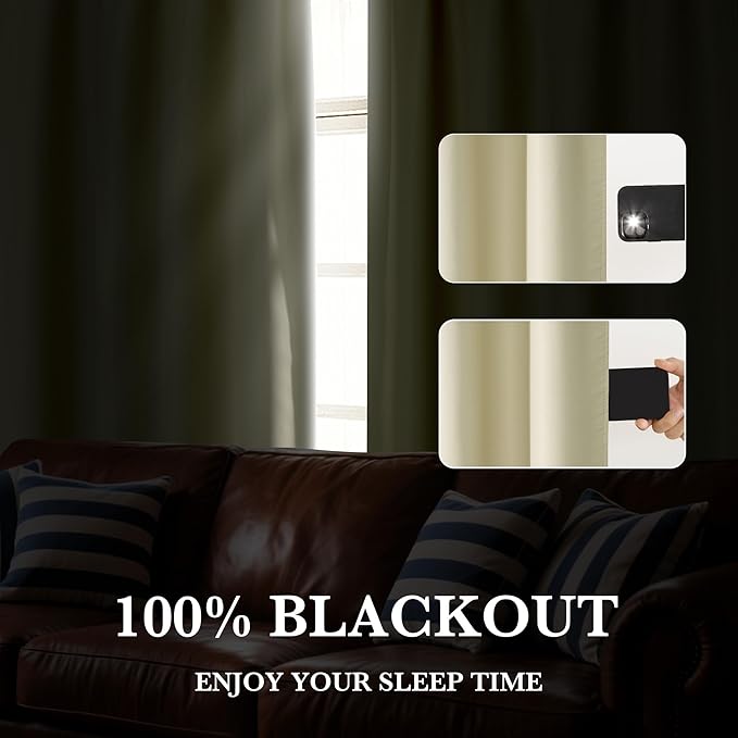 RYB HOME 100% Blackout Short Curtains for Small Window, Thermal Insulated Total Room Darkening Noise Reducing Curtains for Basement Bathroom Basement, 29 inches Wide by 45 inches Long, Beige