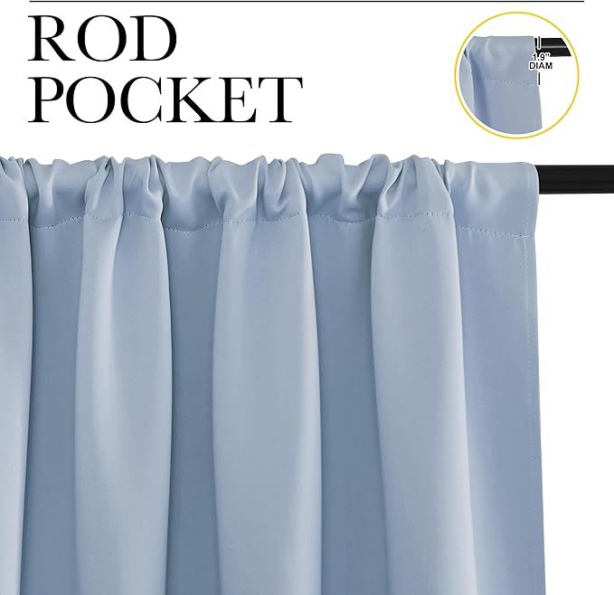 NICETOWN Kitchen Curtains, Short Blackout Drapes, Vintage Blue, 42" Wide by 54" Long, 2 PCs, Thermal Insulated Blackout Curtain Panels for Kids Room, Play Room