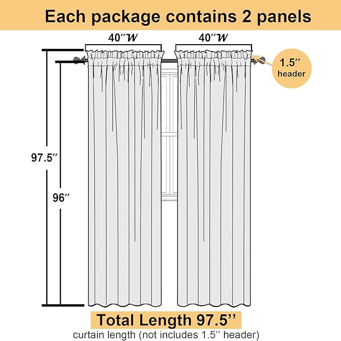 Lecloud Sheer Curtain Panels Set 96" Inches Long, Solid Voile Light Filtering Airy Curtains Window Treatment Drapes for Living Room, 2 Panels Elegant Bedroom Sheer Curtains, Navy Blue, 40" Wx96 L