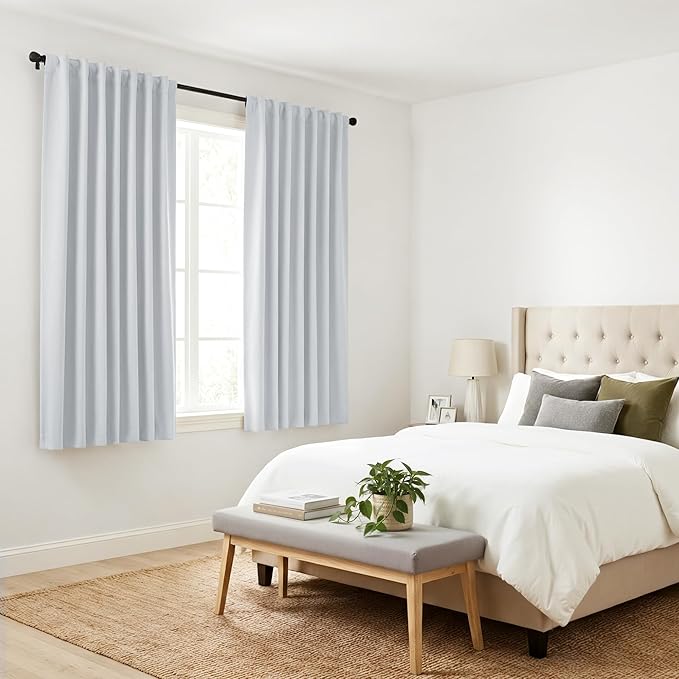 PONY DANCE Blackout Curtains Thermal Insulated Window Treatment Panels Room Darkening Blackout Drapes for Living Room Back Tab/Rod Pocket Bedroom Draperies (2 Panels, Greyish White, 52x63 Inch)