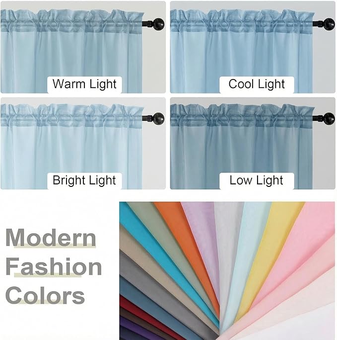 Sheer Curtains 63 Inch Length 2 Panels Set for Living Room Bedroom, Airy Soft Light Filtering Sheer Dining Room Curtains, Modern Rod Pocket Drapes, Sky Blue, Each 42" Wx63 L