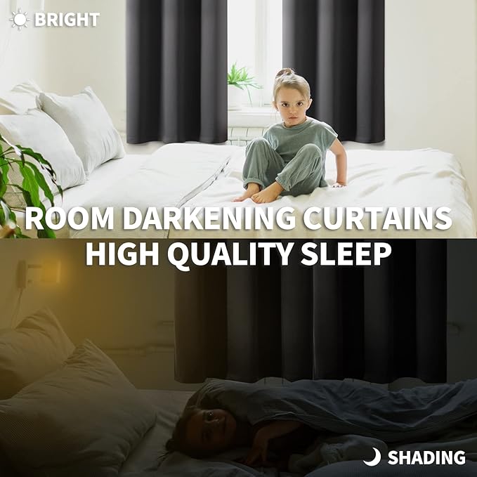 BGment Blackout Curtains - Grommet Thermal Insulated Room Darkening Bedroom and Living Room Curtain, Set of 2 Panels (52 x 84 Inch, Dark Grey)