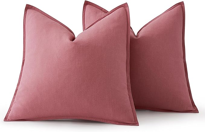MIULEE Decorative Linen Euro Sham Pillow Covers 24x24 Cranberry Red Boho Farmhouse Neutral Couch Throw Pillows for Bed Pack of 2 Accent Modern Pillowcase Sofa Livingroom Home Decor