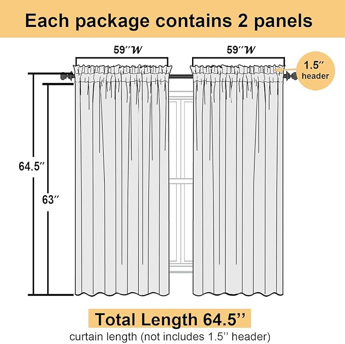 Lecloud Turquoise Sheer Curtains 63 Inch Length 2 Panels, Voile Light Filtering Living Room Curtains for Bedroom, Rod Pockets Solid Soft Drapes for Bathroom Home Office, Each Panel 59" W x 63" L