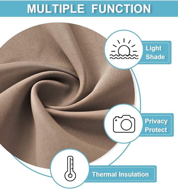 RYB HOME Bedroom Balckout Curtains - Small Window Decoration Solid Insulated Drapes Energy Efficiency Drapes for Kitchen Home Office Dining, Width 42 x Length 45 inch, Mocha, 2 Panels