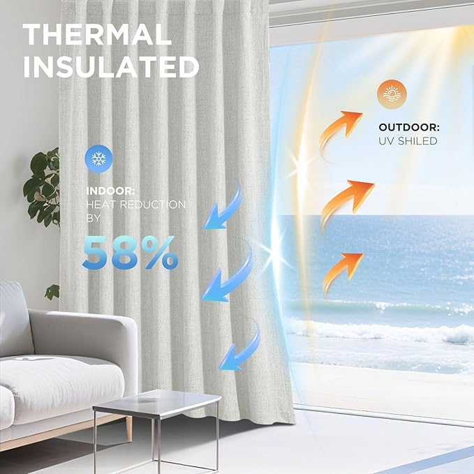 Joydeco Linen Blackout Curtains for Bedroom - 100% Light Blocking 1 Panels, White Drapes 100" W x 120" L, Thermal Insulated Room Darkening Curtains for Living Room, Rod Pocket & Back Tabs