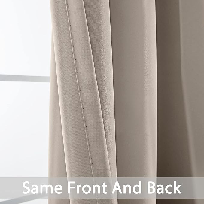 Yakamok Blackout Curtains Room Darkening Thermal Insulated Window Panels,Solid Grommet Top Drapes for Bedroom/Living Room(38Wx84L, Natural, 2 Panels)