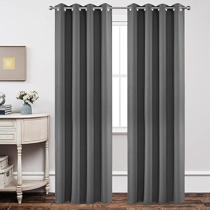 Joydeco Blackout Curtains 90 Inch Length 2 Panels Set, Thermal Insulated Long Curtains& Drapes 2 Burg, Room Darkening Grommet Drapes for Living Room Bedroom Window (W52 x L90 Inch, Light Grey)