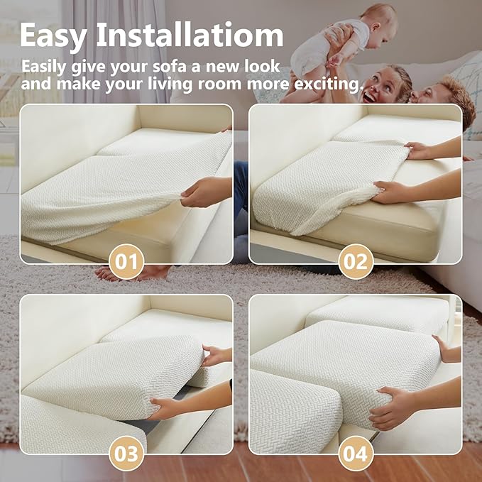 Couch Cushion Covers for Sofa Couch Covers Wear-Resistant Universal Sofa Cover Washable Stretch for Sectional Slipcovers (Texture-Cream White,Extra Large Single Seat Cover)