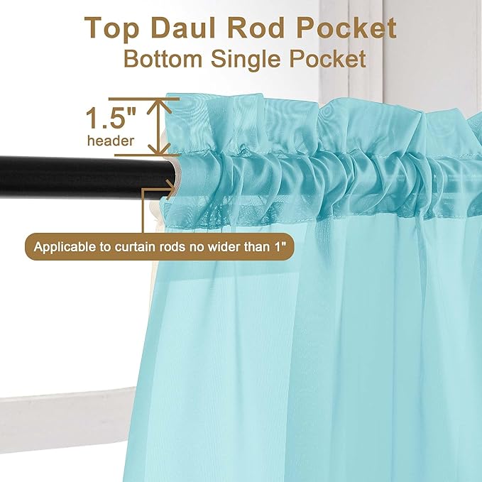 Chyhomenyc Extra Long Sheer Curtains 120 Inches Long 2 Panels Set, Light Filtering Voile Curtain Drapes for Floor to Ceiling Window Patio Sliding Door, 10FT, Aqua