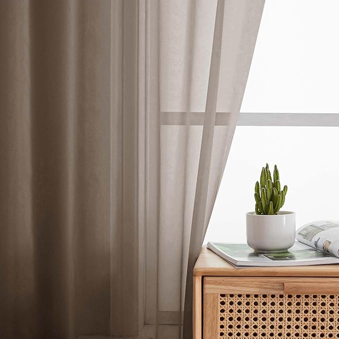 Chocolate Sheer Curtain for Bedroom Living Room 72 Inches Long 2 Panels Set, Solid Soft Airy Light Filtering Sheer Window Curtains, Modern Rod Pocket Door Curtain, Chocolate, 42"Wx72"L Inch