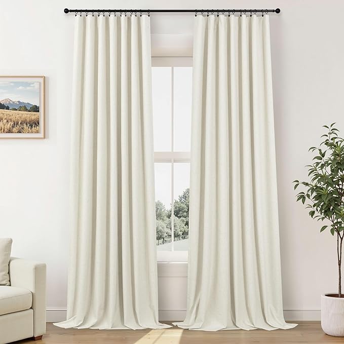 Total Blackout Linen Curtains 80 Inches Long for Bedroom Thick Thermal Rustic Country Lightweight Black Out Curtain for Living Room Window Drape Ivory Cream Colored Back Tab 2 Panels Wide 60x80 Length