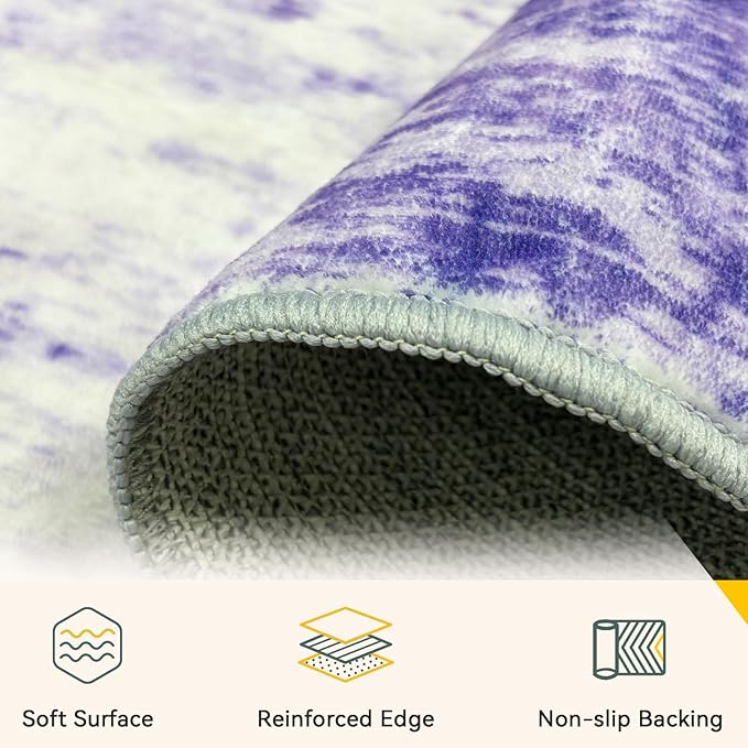 Washable Area Rugs 2'x8' Non-Slip Modern Abstract Soft for Living Room Entryway Bedroom Nursery, Print Pattern, Purple Gray Pink White
