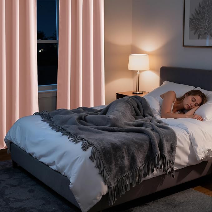 RYB HOME Bedroom Blackout Curtains 84 inches Long, 100% Blackout Thermal Insulated Noise Reducing Curtains for Living Room Nursury, 42 inches Wide by 84 inches Long, Peach Pink