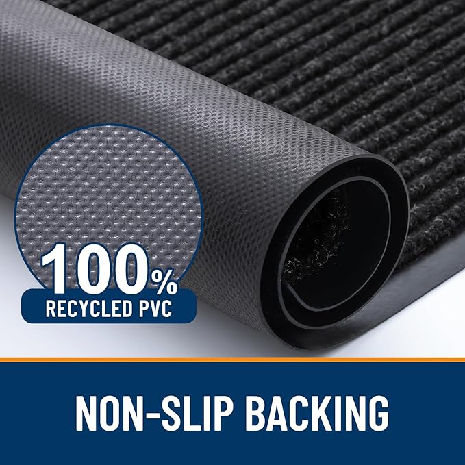 OLANLY Front Door Mat Indoor Outdoor Entrance, Waterproof Heavy Duty Doormat, Fade Resistant, Low Profile, Easy Clean Patio Porch Welcome Floor Mats for Entry, 59x40, Off-Black