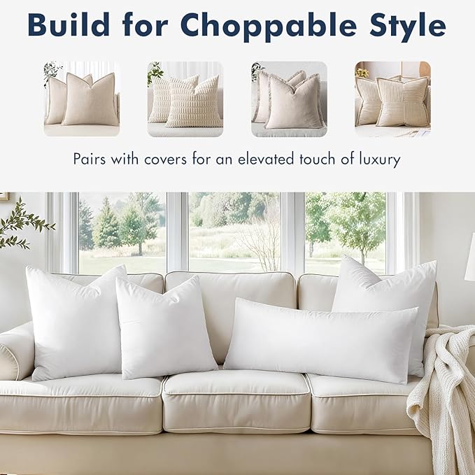 MIULEE 26x26 Euro Pillow Inserts,Set of 2 Down Feather Throw Pillows for Couch Sofa Bed, Decorative Fluffy Throw Pillow Inserts Cotton Fabric,White