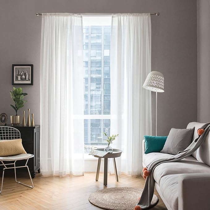 MIULEE White Window Sheer Curtains for Bedroom Living Room Solid Elegant Net Drapes 2 Panels Width 38 x Length 84 Inches