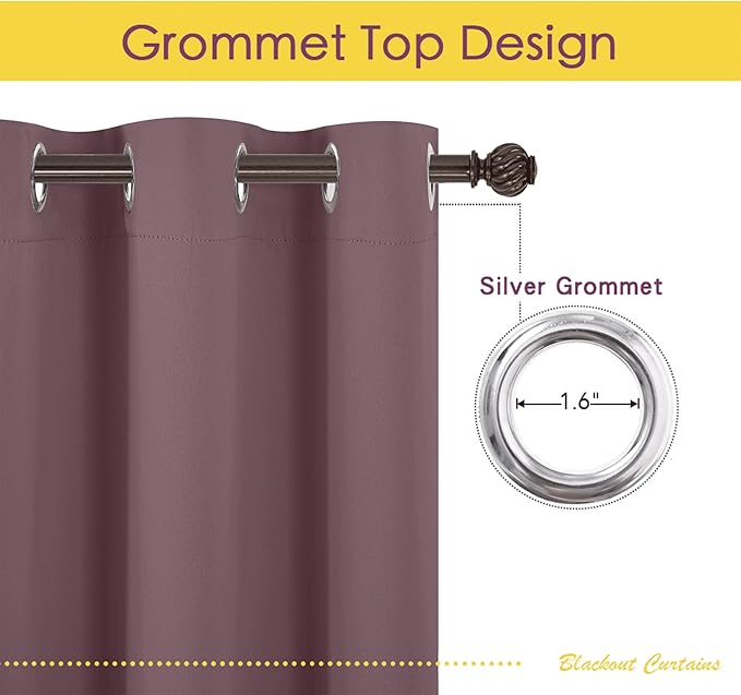 NICETOWN Thermal Insulated Curtains Blackout Draperies, Window Treatment Solid Grommet Room Darkening Drape Panels for Bedroom (Dry Rose, Set of 2, 70 by 63 inches Long)
