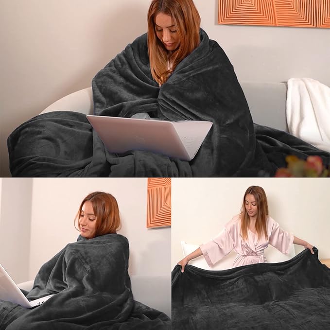 JIAHANNHA Fleece Dark Grey Blanket Throw Blankets for Sofa Couch Bed 280GSM,Super Soft Cozy and Luxury Bed Blanket for All Season Twin Size 60 x x80 inches