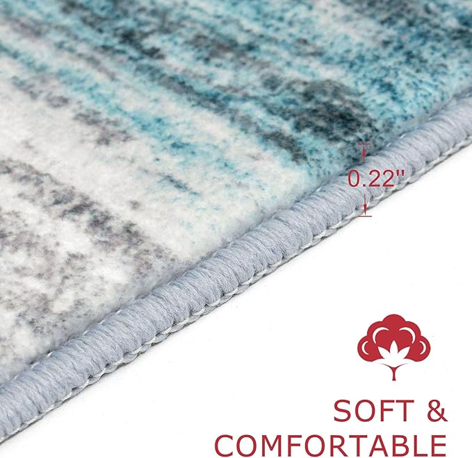 KOZYFLY Modern Abstract Hallway Runner Rug, 2.6x12 Washable Rug Runner Non-Slip Soft Striped Kitchen Runner Rugs, Print Blue Carpet Runner for Entryway Bathroom Laundry Room Foyer